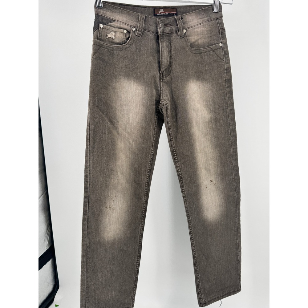 Berbburey Jeans Mens 30 Brown Grey Faded Embroidered Straight Leg Turkey Stains